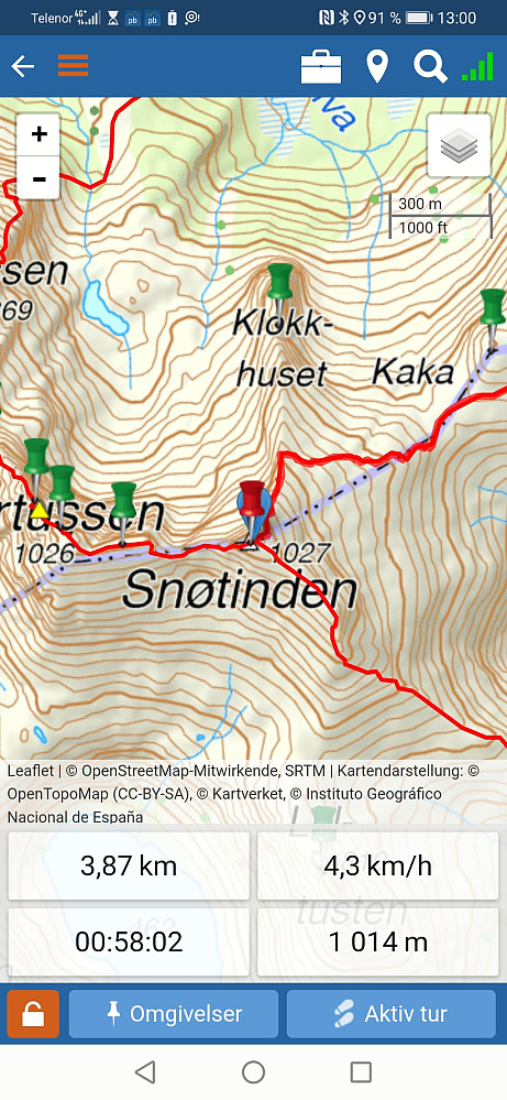 Løpstid til toppen av Snøtinden 1027 moh Stien var gjørmete og våt enkelte stader undervegs mot toppen! Men, så utruleg fin tur og eit flott område.