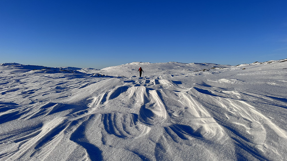 Vakkert å studere den vindpåvirka snøen mot Såteggi 1399 moh 