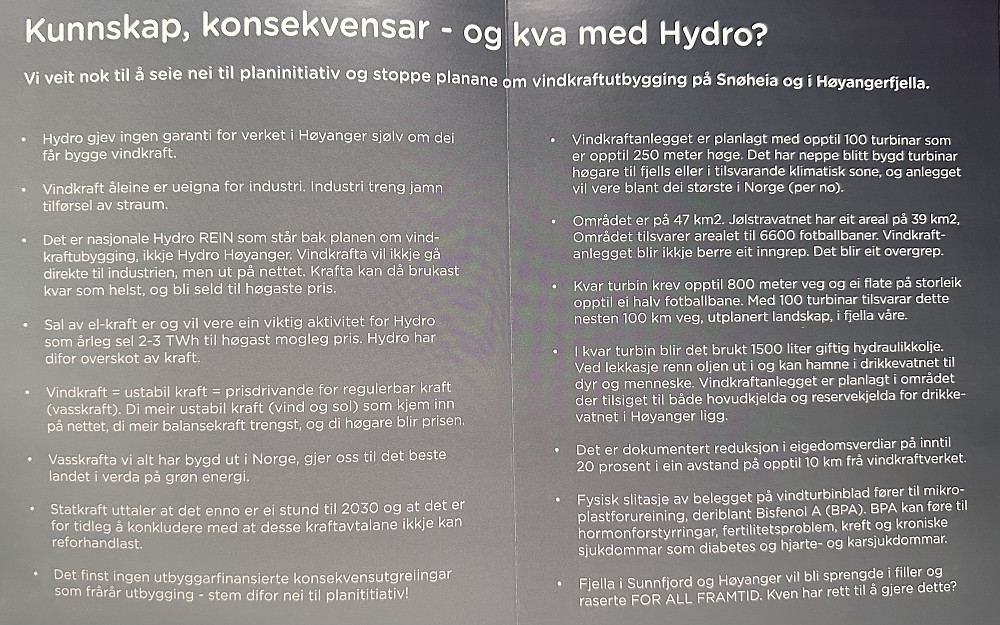 Informasjon om vindturbiner på fjellområdet Snøheia