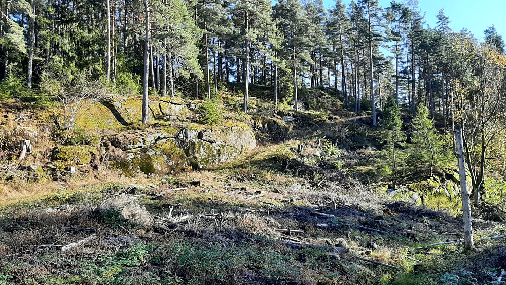 Her gjør traktorveien en U-sing og fortsetter tilmot høyre oppover.