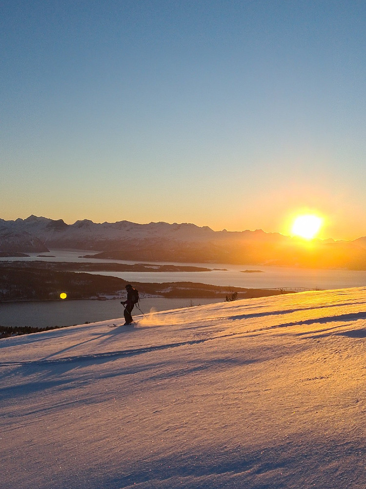 Skikjøring i solnedgang