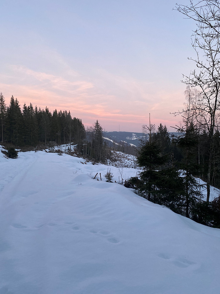 Fra der jeg tok av fra veien og parkerte sykkelen mot Wyllerløypa
