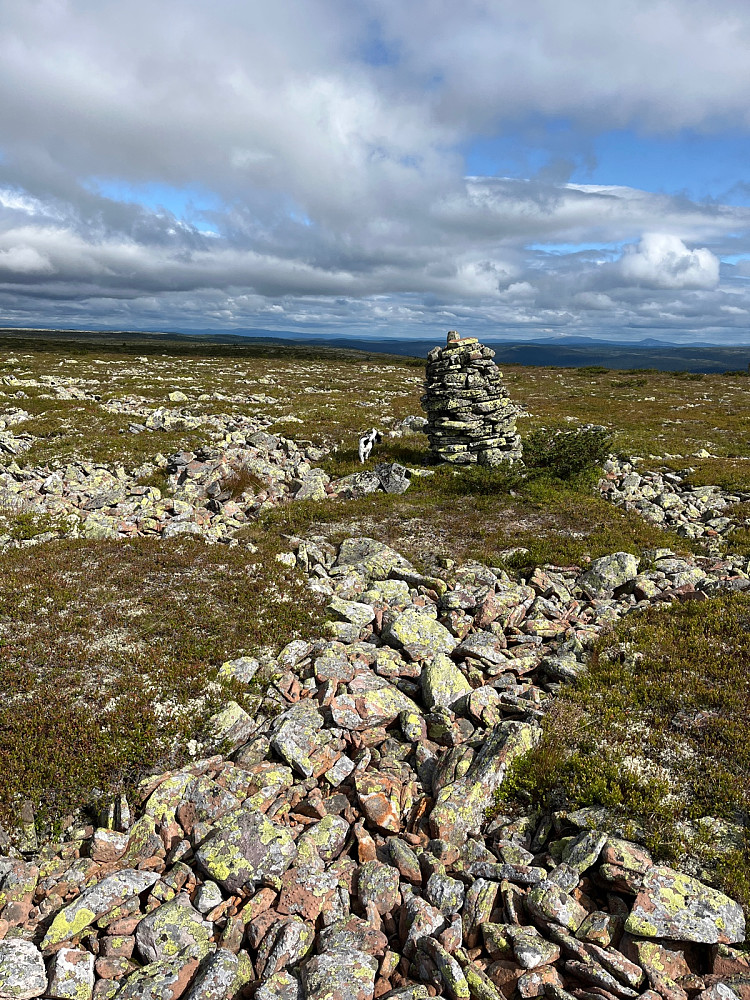Varden på toppunktet forut mot nord. Dog ikke lett å fastslå hva som er høyeste punkt.