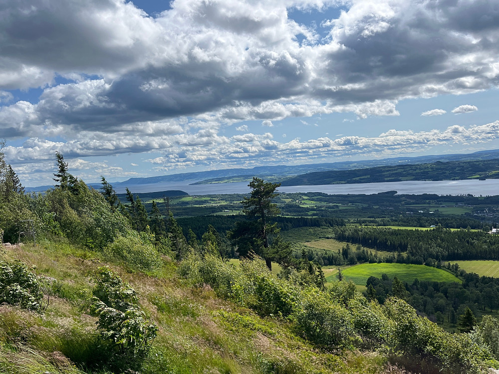 Utsikt sørover mot mektige Mjøsa og Helgøya til høyre