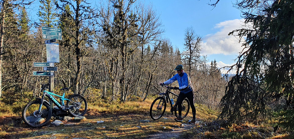Stikryss opp mot Kyrkjegardsfjellet, hvor det var en stolpe litt oppe i lia