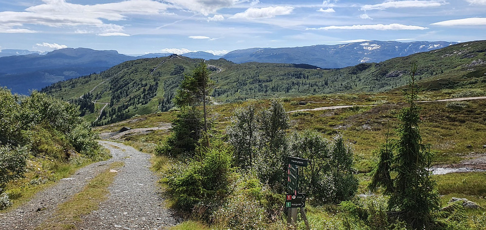 Etter hvert kom vi inn på anleggsveien og da ble det lett å gå. Her tilbakeblikk bort på gondol toppen