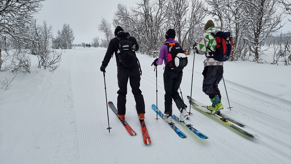 Vi startet i nypreparert løype, men tok raskt av på sporet som var tråkket inn mot fjellet