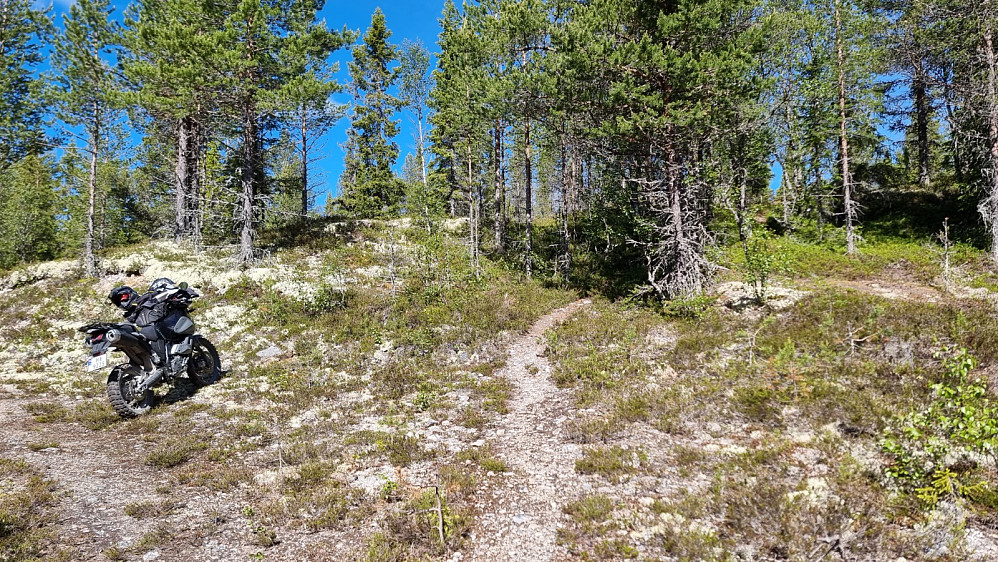 Ved veis ende parkerte jeg motorsykkelen og tok beina fatt på merket og fin sti