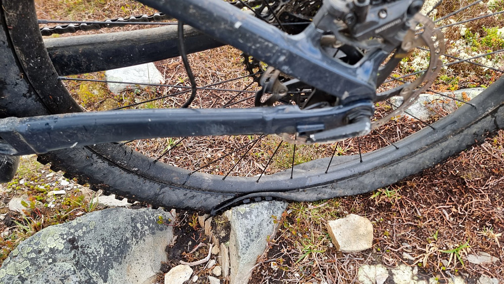 Ikke før hadde jeg tatt fatt på returen så punkterte jeg, og reserveslange og redskap lå i bilen