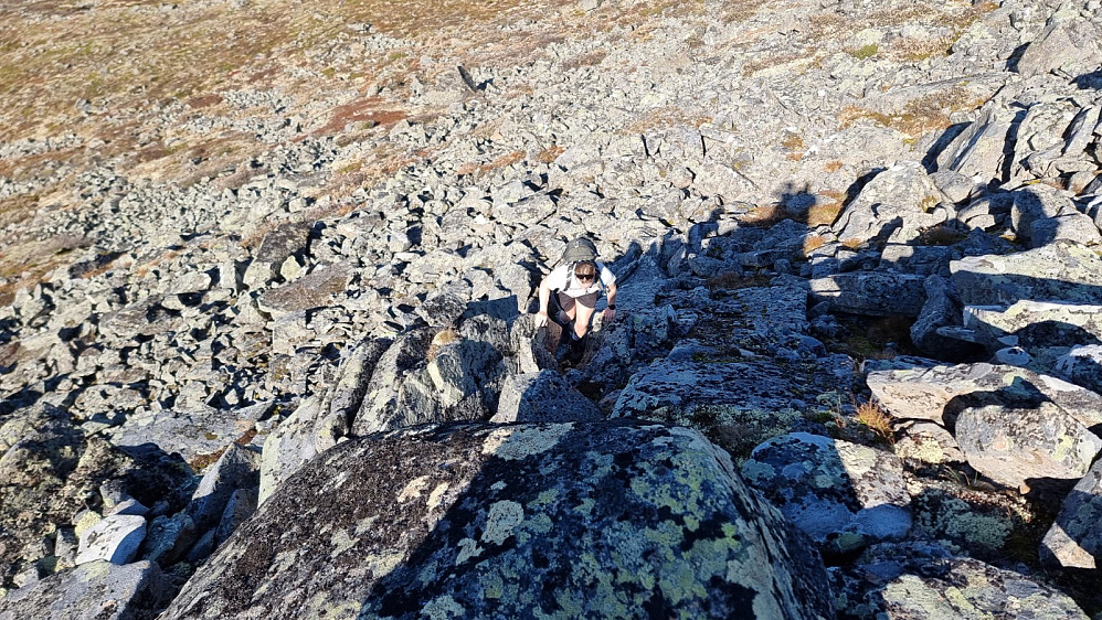 Vi gikk så bratt det var mulig for å få litt klying, for å gjøre turen litt variert. Her er HS sistemann på tur opp