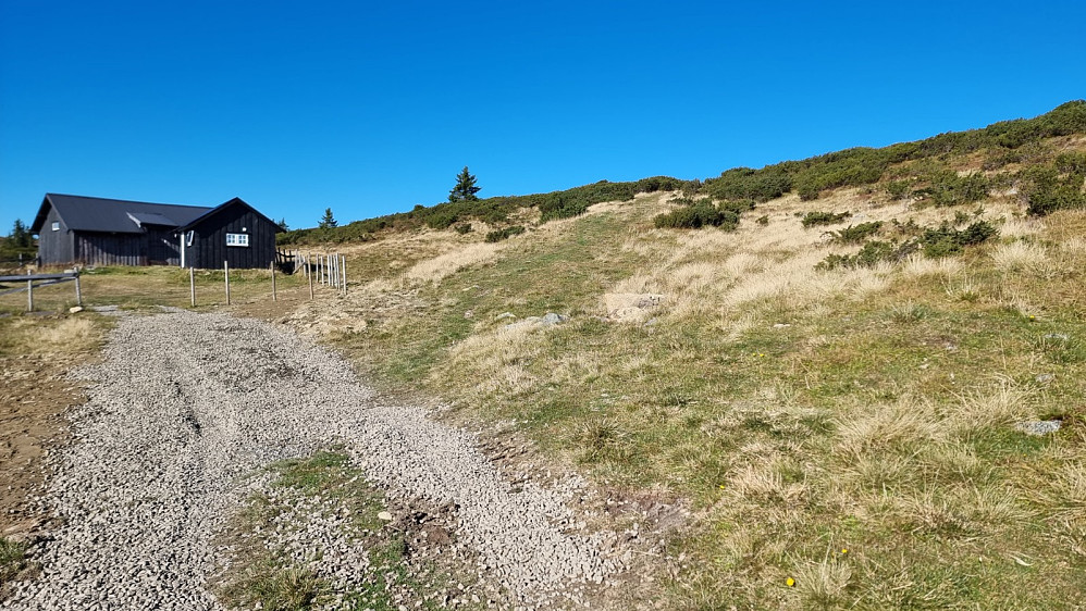 Veien opp til Sjæsøtra var vedlikeholdt i sommer. Her tok jeg av opp til høyre mot Sjøsæterfjellet