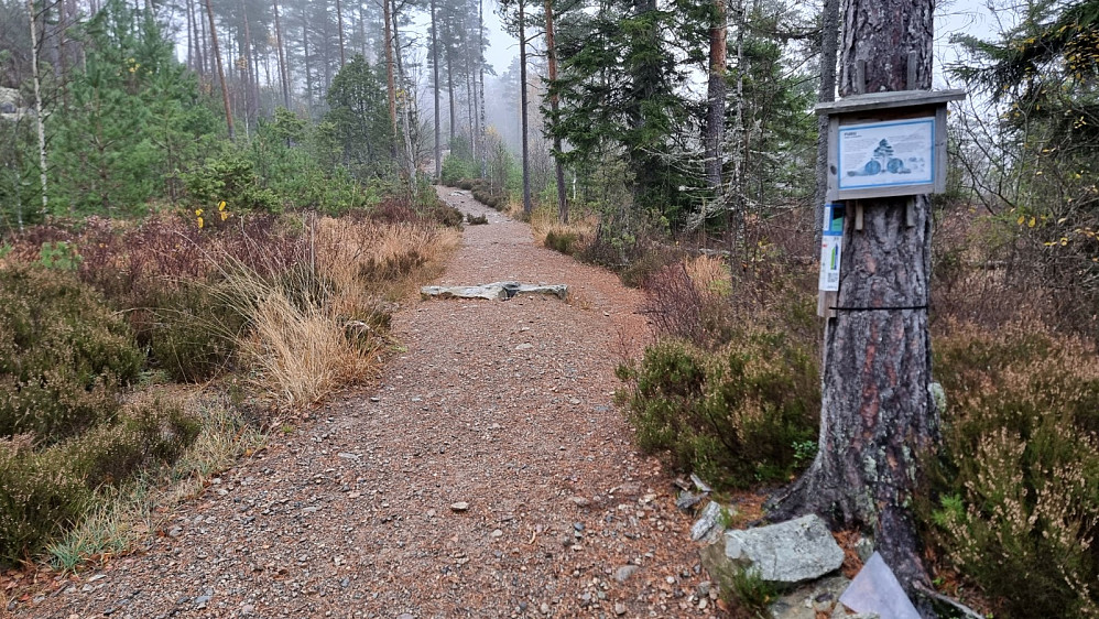 Veldig lett å sykle denne stien. Her var det en blå stolpe