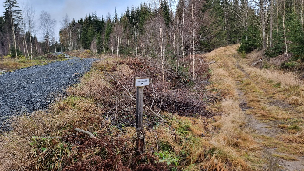 Skilt der stien tar av