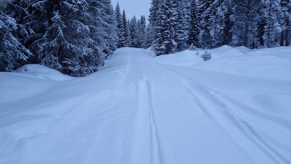 Det var brøytet opp til snuplassen, og derfra var snøen for dyp til at jeg kunne kjøre videre