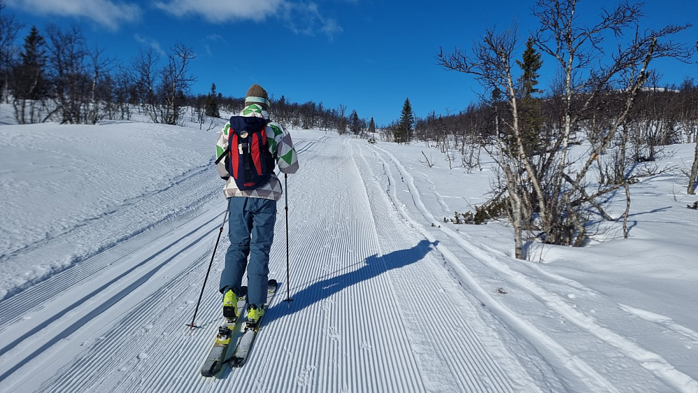 Turen startet på preparert løype med en kald vind i mot