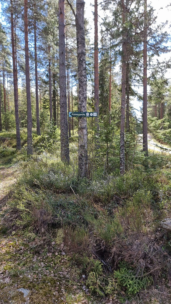 Skilt der jeg tok av veien inn på sti