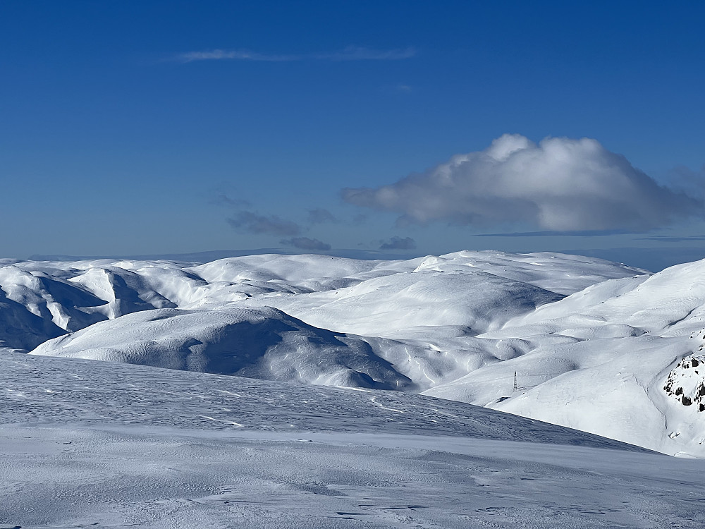 Massive snømengder og flott utsikt mot mye av det vi har foran oss denne dagen. Bildet tatt fra Nonhaugen