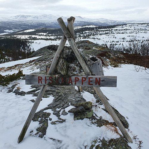 Tur til Risknappen med start fra Mjuklia. Hardt å lettgått føre. Fin utsikt i alle retninger. På bildet har vi Ramsfjella i bakgrunn.