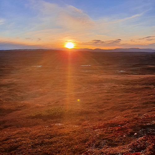 Solnedgang over Trollheimen. Fra Litjfjellet. På tide å komme seg til bilen.
