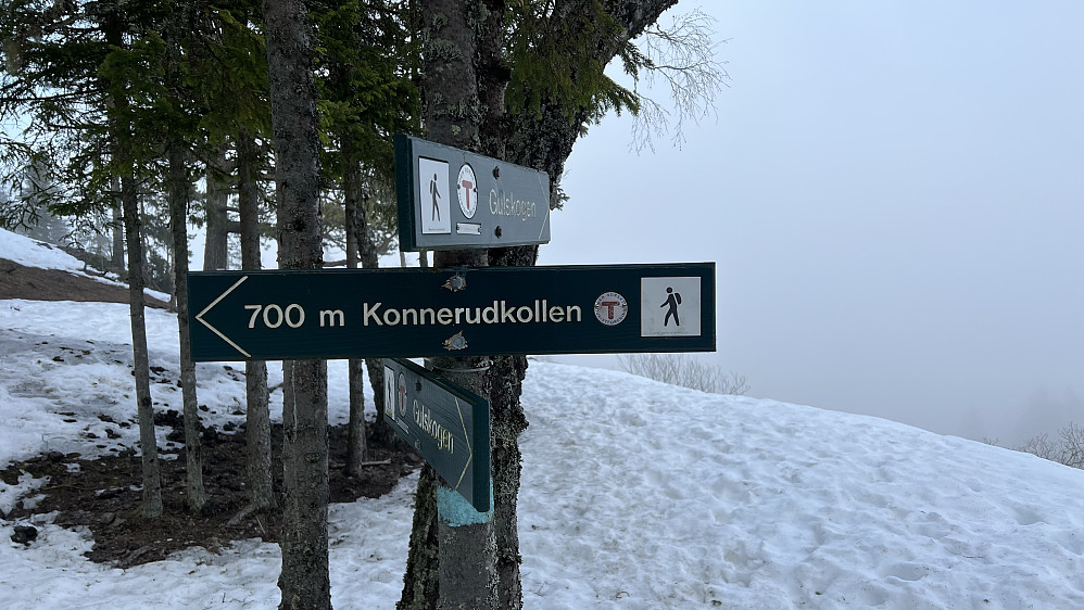 700 meter fra Utsikten til Konnerudkollen. Denne dagen var 600 av disse meterne på snø, 20-30 cm som ikke bar en voksen mann
