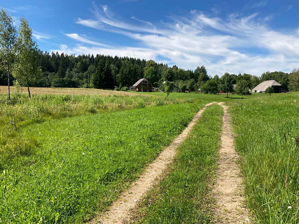 Toppunktet er i skogen i bakgrunnen. Jeg gikk bort til gården, men kunne ikke gå videre over dyrket mark.