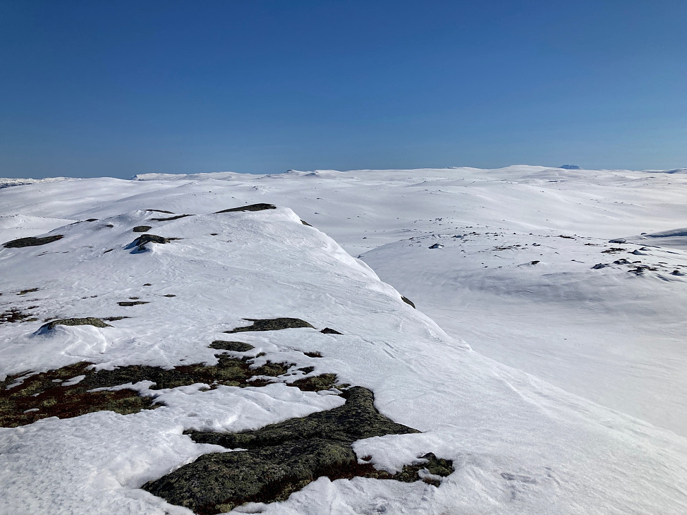 Utsyn sørover med Gaustatoppen et stykke til høyre.