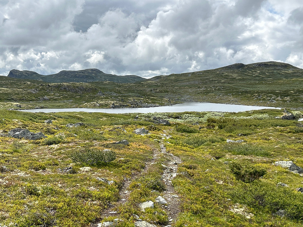 Jeg gikk på en ganske god sti mot Kortenutan. Her med utsikt til Bjordalsnutan til venstre og Kortenutan til høyre.