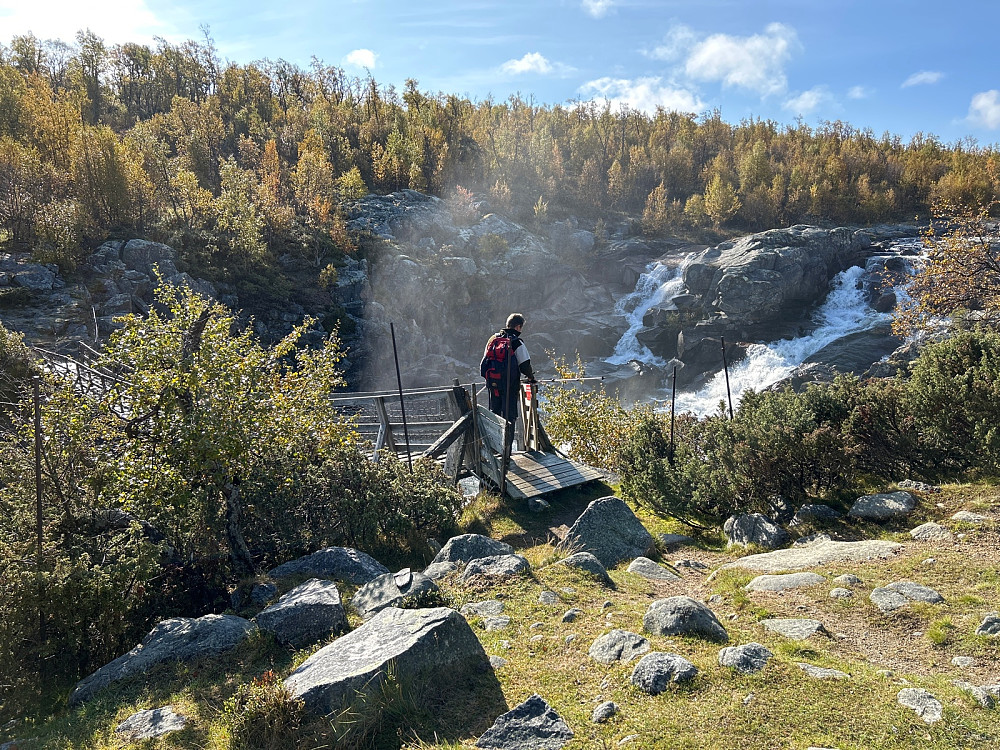 Nils skal passere hengebroa over Lågen.