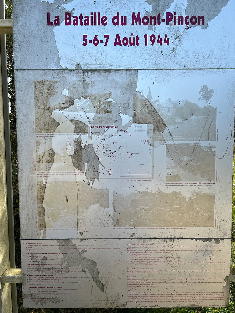 En litt slitt plakat om slaget om Mont Pincon i 1944.
