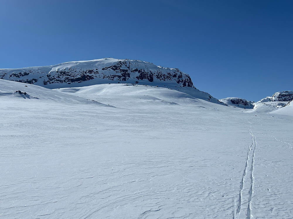 Jeg valgte å gå rundt Godfjell på høyresiden, altså opp i skaret dit skisporene peker.