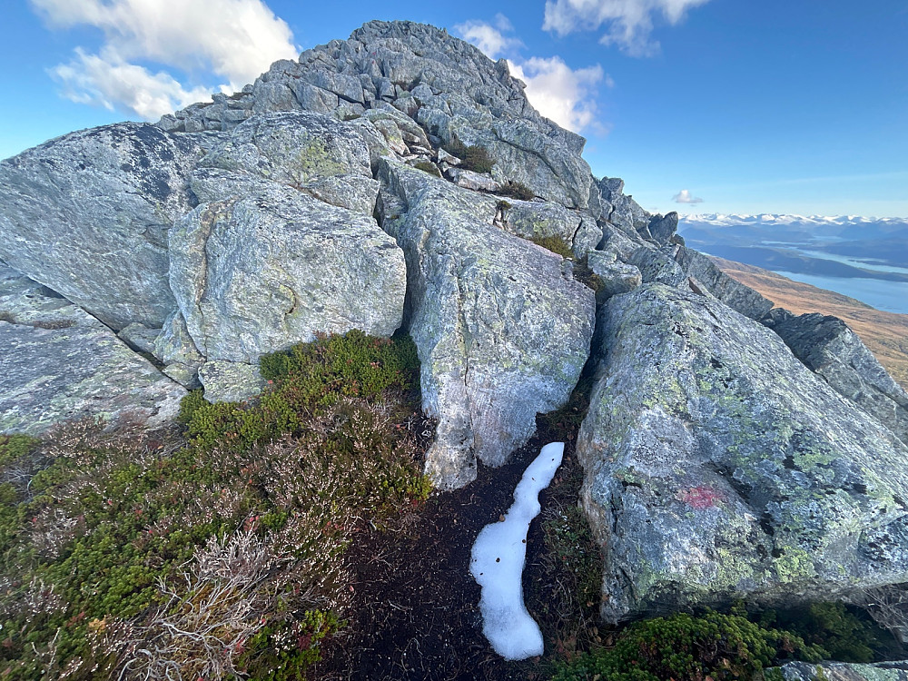 Ryggen oppover Tverrbotshornet og en av få snøflekker som lå igjen.