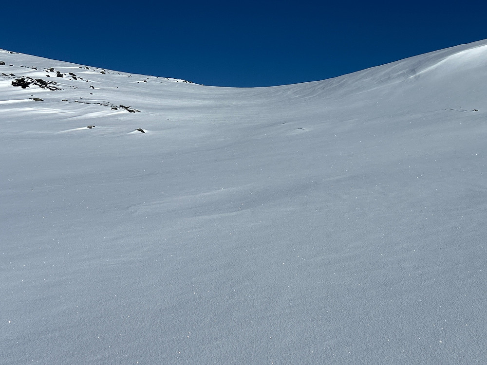 Litt høyere oppe på fjellet, nesten 1500 moh er det mer fin løssnø.
