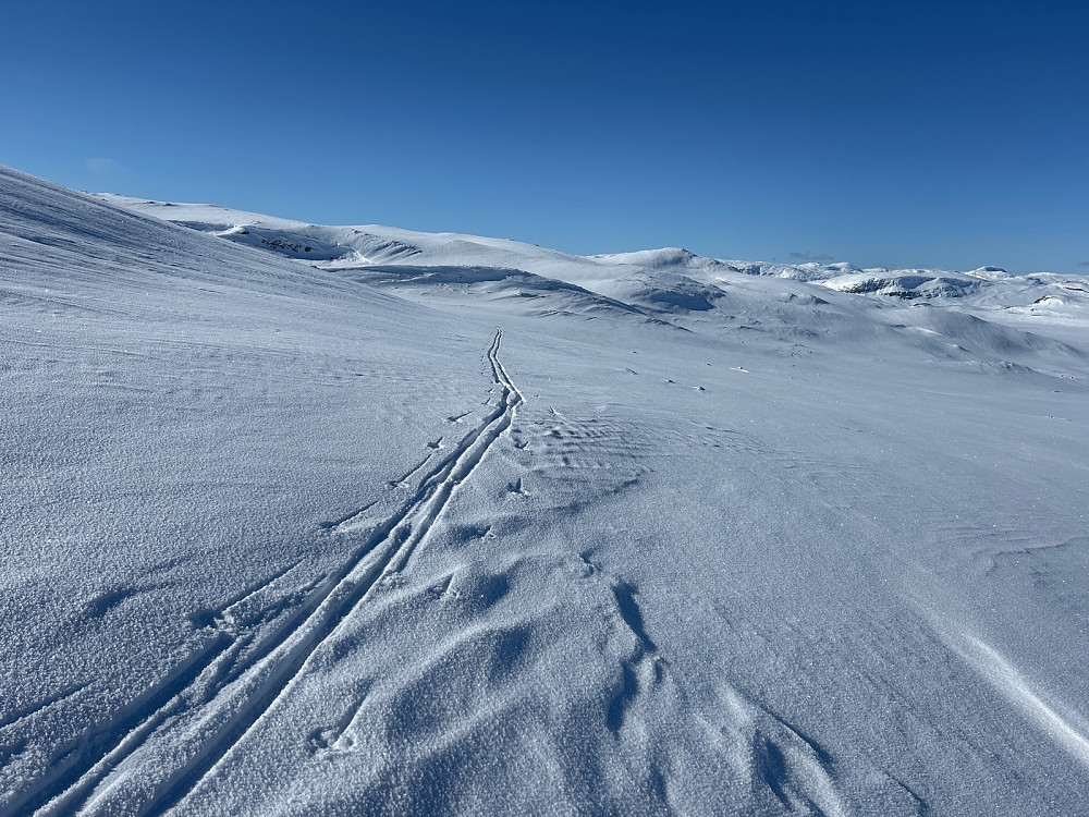 Her har jeg en matpause på ca 1520 moh i dalen oppover mot Vesle Jukleeggi og ser tilbake.