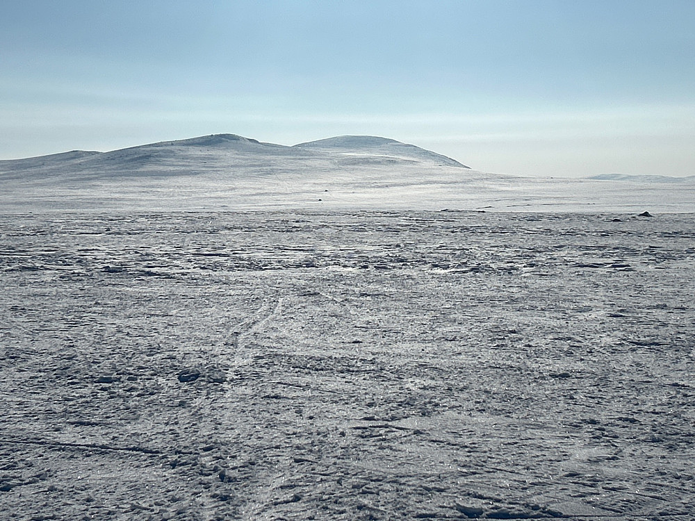 Ikke helt slett snølandskap, men fint å gå med blå extra under fjellskiene likevel. Jeg tenkte meg opp på Store Nuten lengst borte.