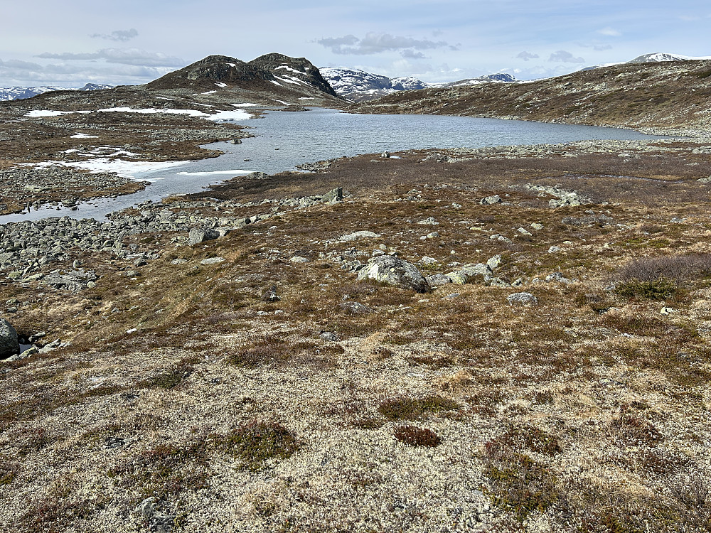 Hydalshjallen er de to små toppene bak vannet som er på 1351 moh.