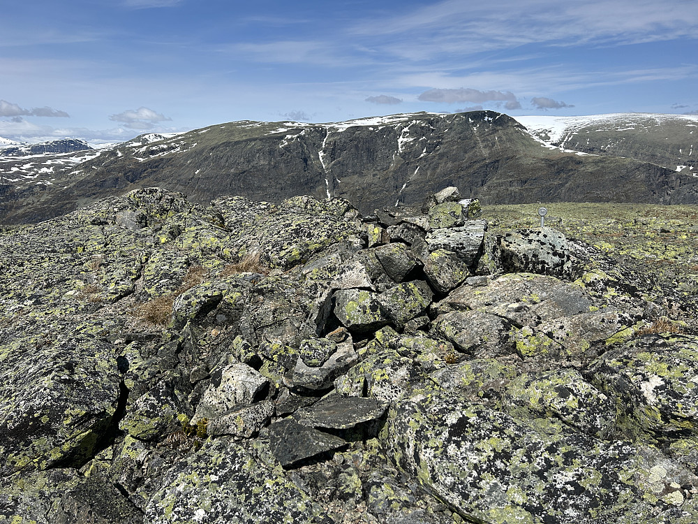 Toppen av Hydalsbergi (1595moh) med fastpunkt.