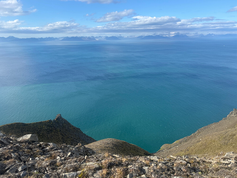 Litt flere bilder fra Fuglefjella over en blågrønn fjord til de alpine fjellene på den andre siden av Isfjorden.