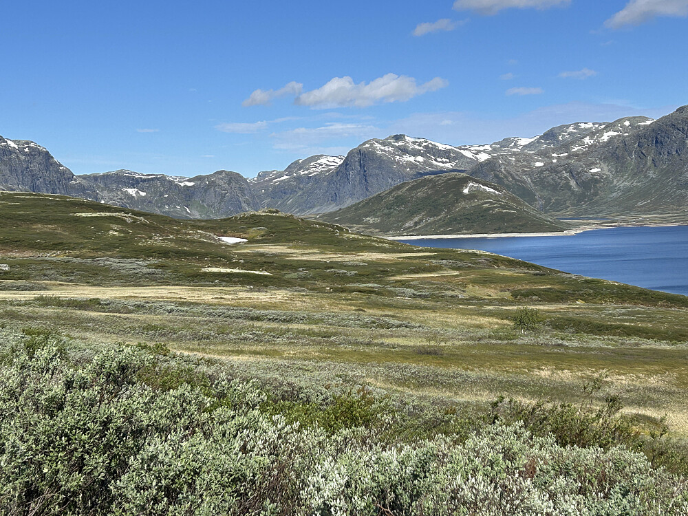 Bilde fra sykkelturen hvor turmålet Nørdre Skålanuten (1647 moh) ses litt til høyre i bildet over Veslenose (1258 moh).