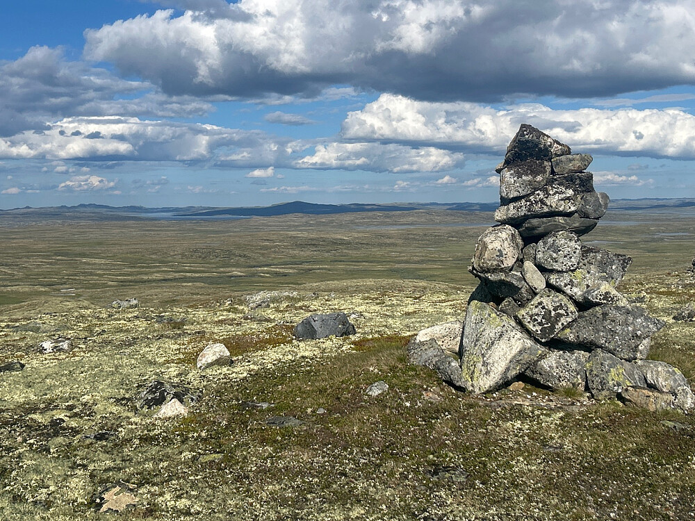 Toppvarden på Trondavadnutane, 1384 moh. Jeg måtte gå opp hit alene; ungdommene foretrakk å diskutere filosofi slentrende på traktorveien.