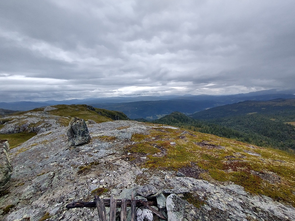 Utsikt nedover fra Skruven. Øvre Knappen lengre fremme under skoggrensen.