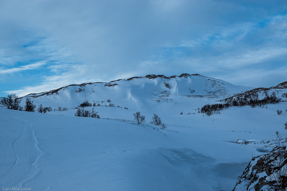 Henberget. Ruta opp til Ryphøa følger dalen til høyre.
