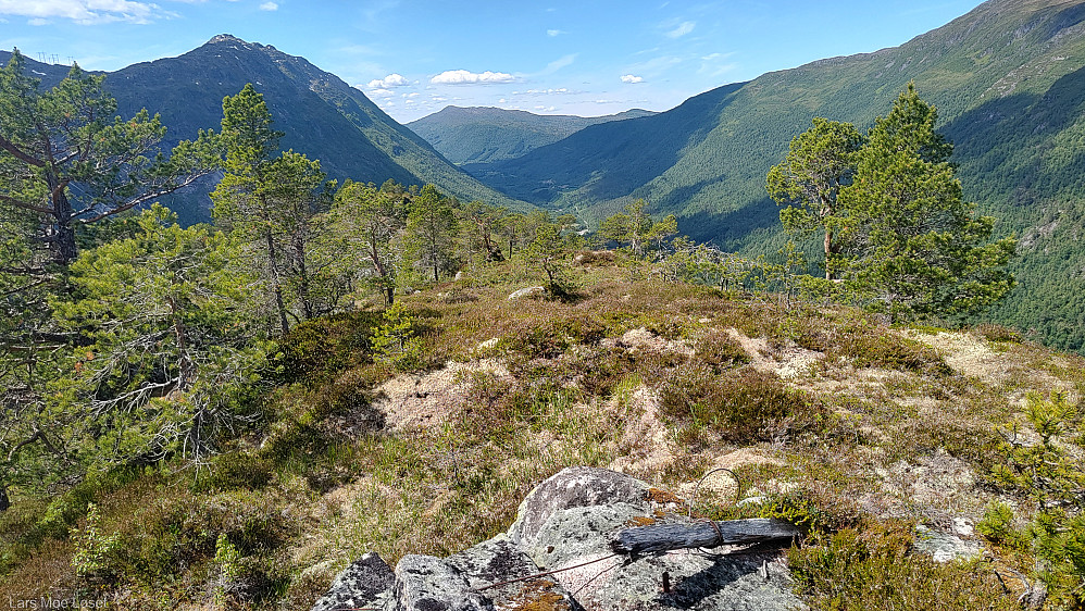 Utsikt utover Østbødalen fra toppen av Tverråaksla.