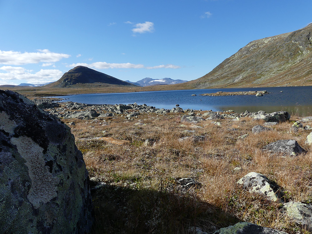 Urektjernet med Søre Gluptinden i bakgrunnen. Fjellene langt der bak tror jeg må være Tjønnholstinden og Høgdebrotet.