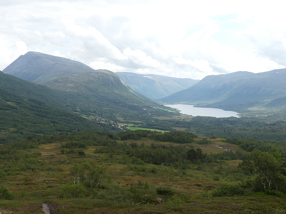 Utsikt over Storlidalen fra oppunder høatoppen med Okla og Ångardsvatnet.