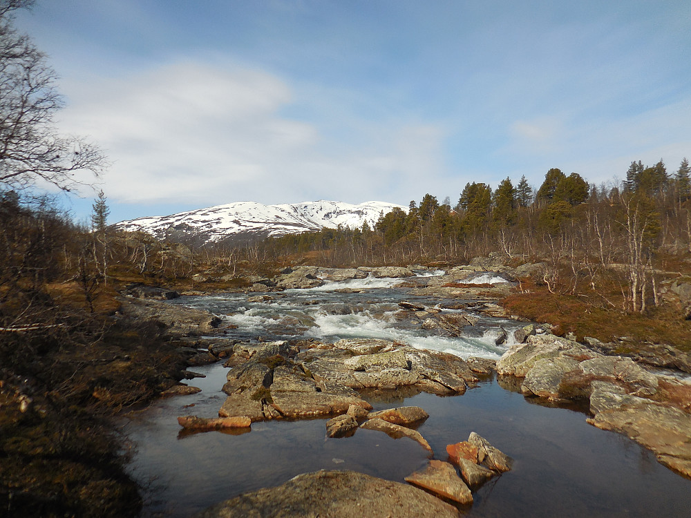 Fra brua over Puttåa øyner vi dagens mål i det fjerne.
