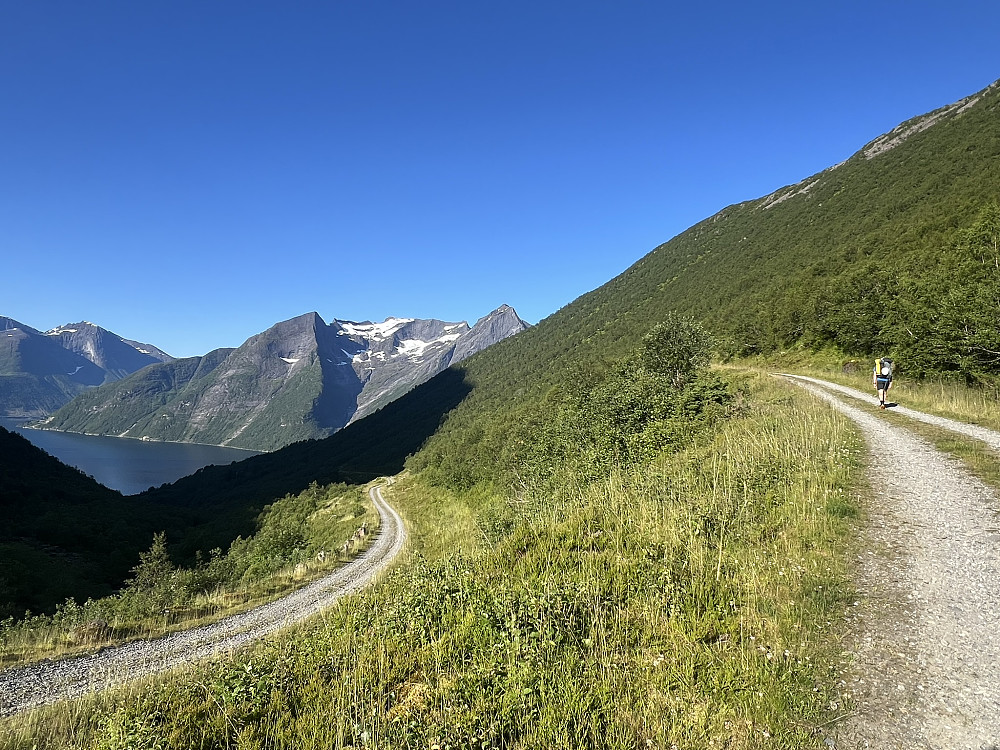 Rolig start opp Trandalsdalen. Sola varmet intens allerede fra tidlig om morgenen