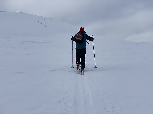 Image #5: Making our way towards the summit of Mount Høgenibba from the southeast.