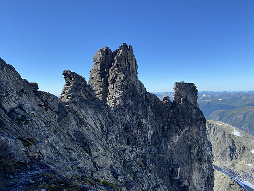 Image #12: An impressive view of the northern pinnacles of Mount Trollklørn. Climbing up my route was difficult enough; ascending Mount Trollklørn across these pinnacles would've been even more challenging.