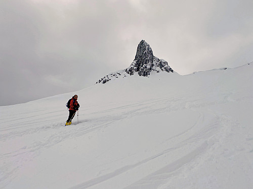 Image #3: Approaching Mount Fingeren. During summer, it's feasible to climb this peak, whereas during winter, most will be content if they reach  the foot of it on skis.