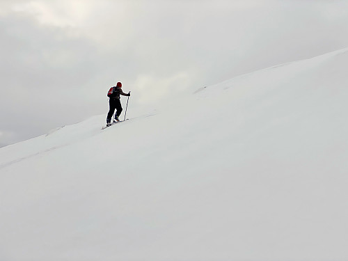 Image #8: Climbing the last slope towards the summit of Mount Kragefjellet.